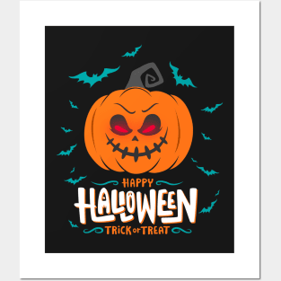 Halloween Scary Evil Pumpkin Funny Pumpkin Head Posters and Art